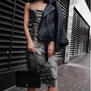 Banana Republic S Camo Slip Dress Green Cowl Neck Mini Silky NWT Y2K